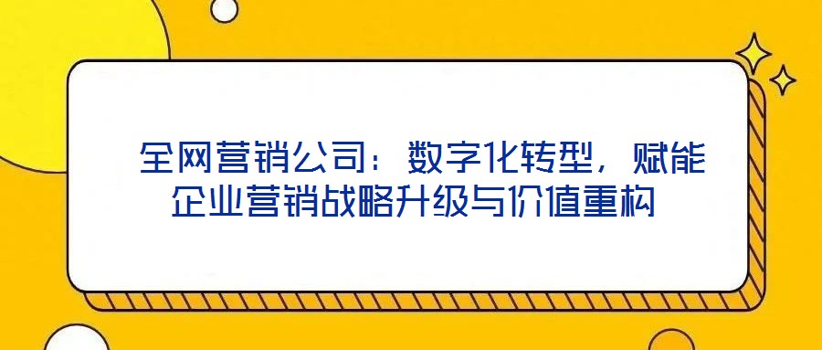 全网营销公司:数字化转型,赋能企业营销战略升级与价值重构