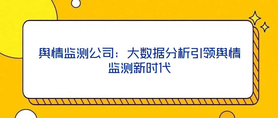 舆情监测公司:大数据分析引领舆情监测新时代