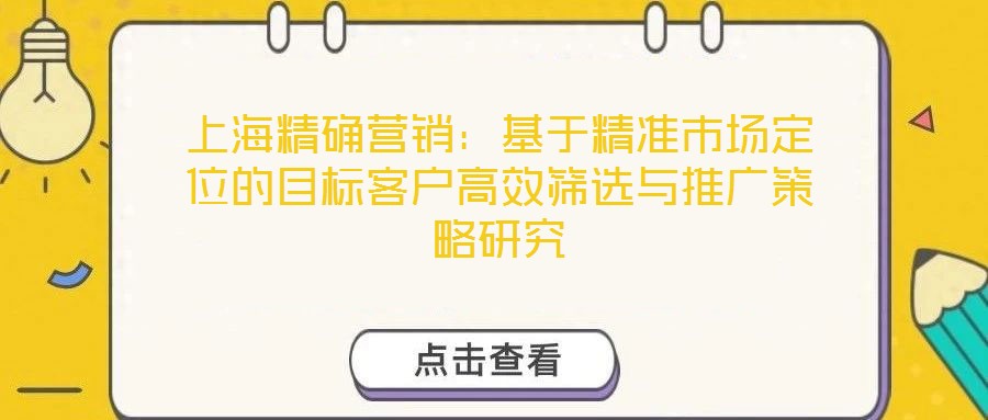 上海精确营销:基于精准市场定位的目标客户高效筛选与推广策略研究