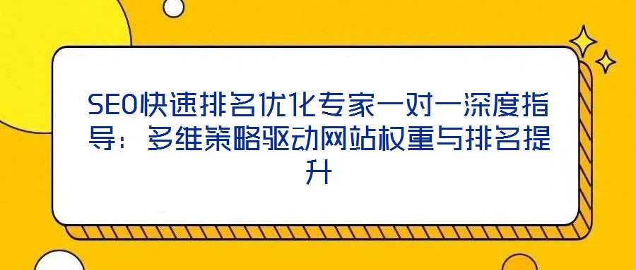 SEO快速排名优化专家一对一深度指导:多维策略驱动网站权重与排名提升