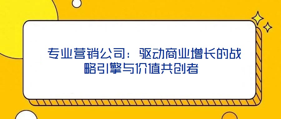 专业营销公司:驱动商业增长的战略引擎与价值共创者